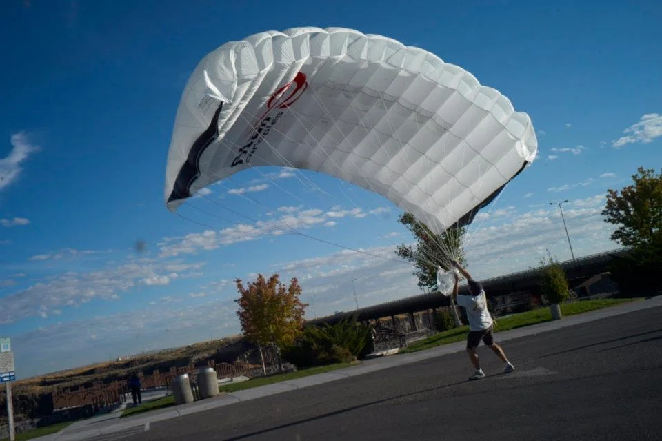 Abbie Mashaal kiting the second production TBX-385 TandemBASE Canopy
